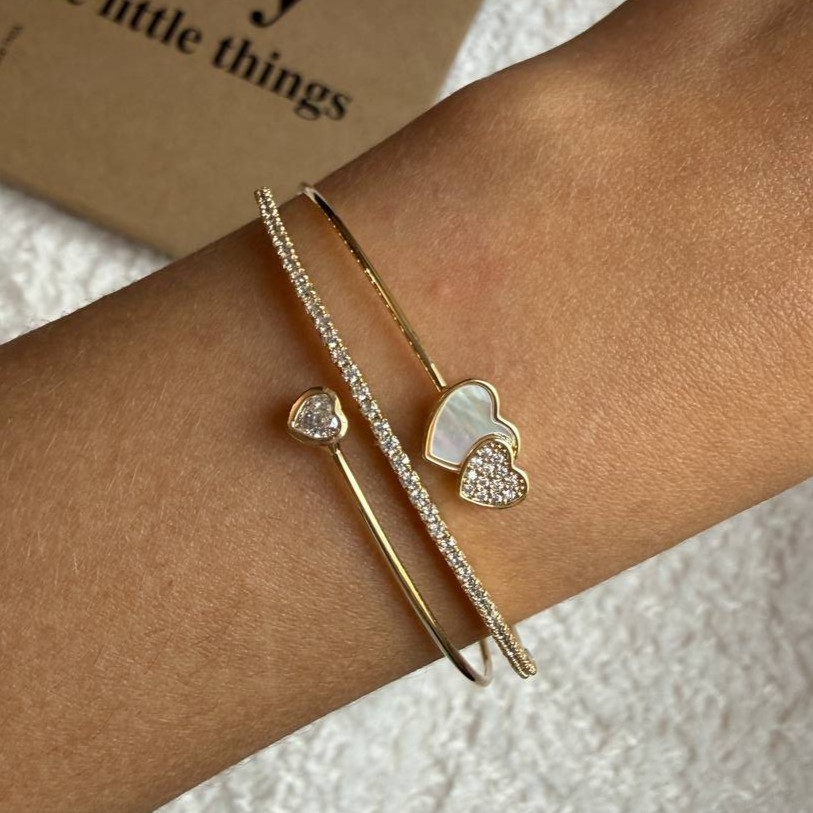 بنگل طلایی قلب نگین دار