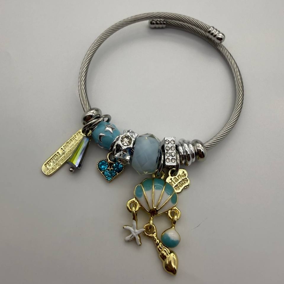 دستبند پاندورا مدل صدف آبی