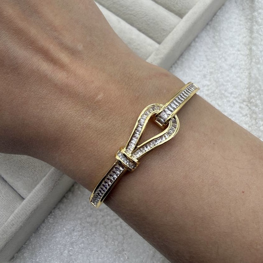 بنگل فول نگین تنیسی طرح امگا 